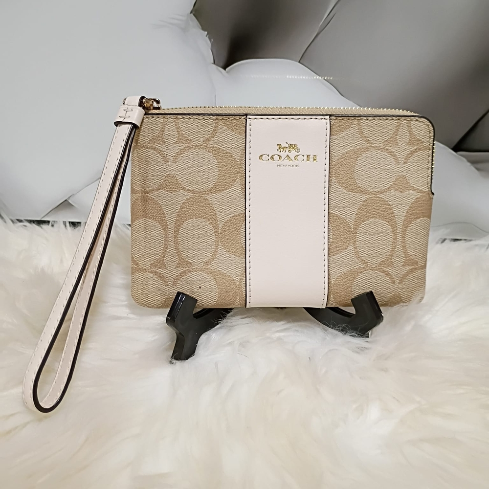 Coach Beige Signature Wristlet